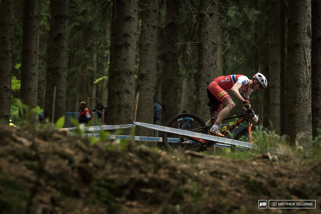 Petter Fagerhaug racing home on the final lap.