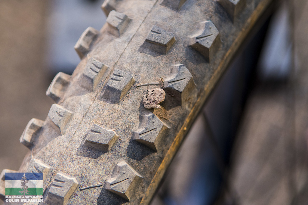 Despite the loam, Hood River trails have some bite. Or at least the fire roads do. Aaron Bradford putting his TDS Dynoplug kit to use on the climb to stage one.