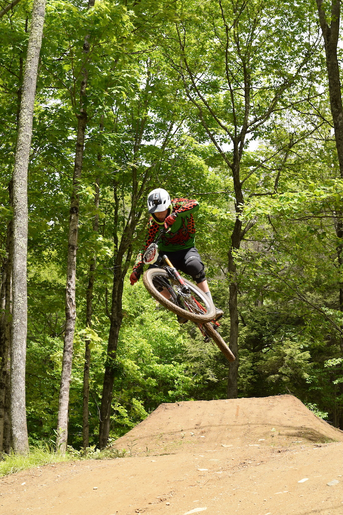 Hitting the Step Down on Billy Badger at Thunder MTB Park.