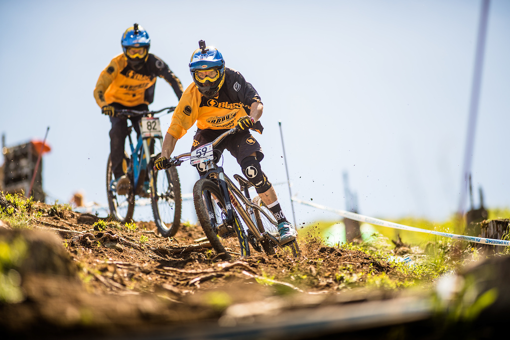 Phil Atwill proving his point that the Leogang World Cup track is too easy, by riding his hardtail down it.