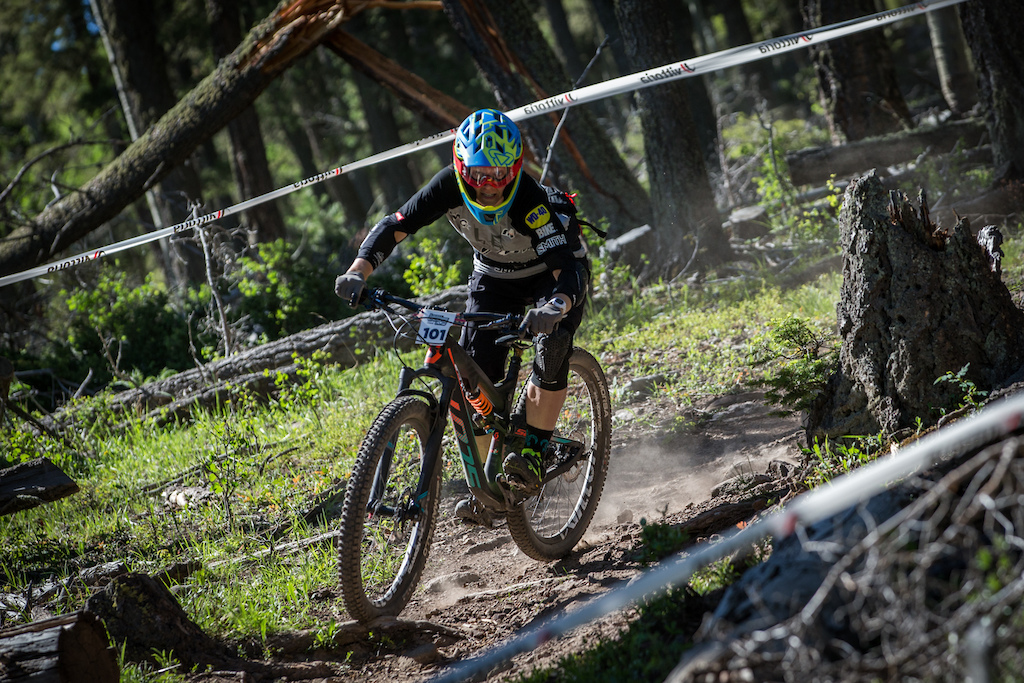 Teal Stetson-Lee races stage two in the Pro division during Round 2 of the 2017 SCOTT Enduro Cup presented by Vittoria in Angel Fire, NM on June 10, 2017. Photographer: Jay Dash, courtesy of Enduro Cup