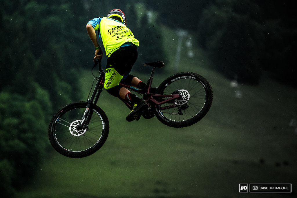 Sam Blenkinsop always go for the long and slow whip that doesn't full extend until he is well out over the landing.