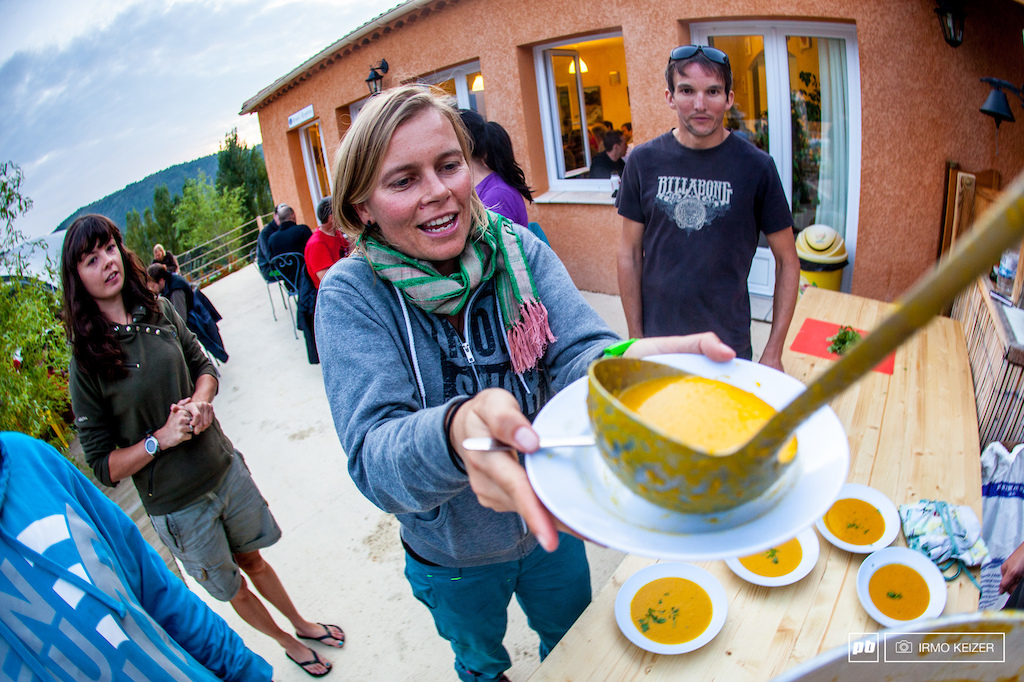 Anka Martin gets her second serving of pumpkin soup in the second day of the Trans Provence 2011.