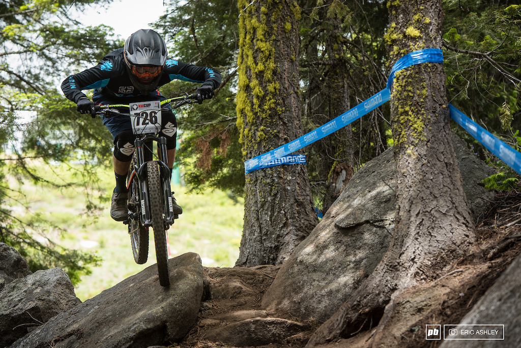 Evan Geankoplis wasn t able to hold onto the lead and finsihed .53 seconds behind Carson Eiswald and his downhill bike Pro Men .