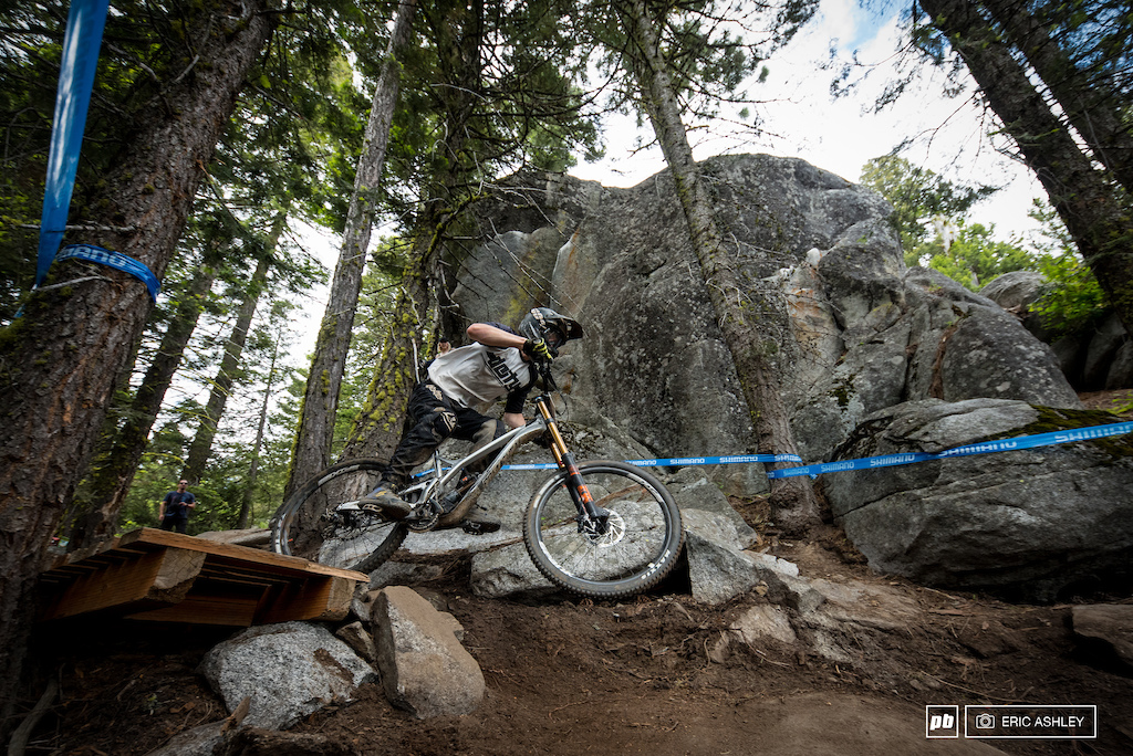 As inviting as the end of this bridge appeared the lack of any exit required racers to cut the inside through some off-camber roughs. Rhys Ewing Pro Men .