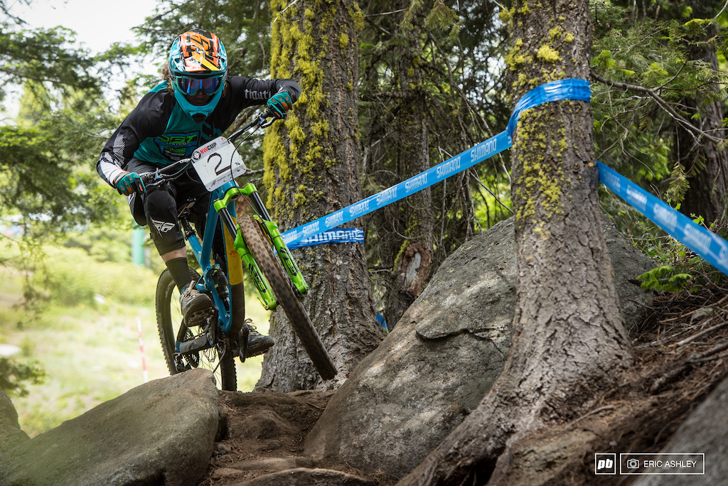 Kent Billingsley snakes through a pinch point at the top of E.S.R. Billingsley finished thid for his best result in 2017 Pro Men .