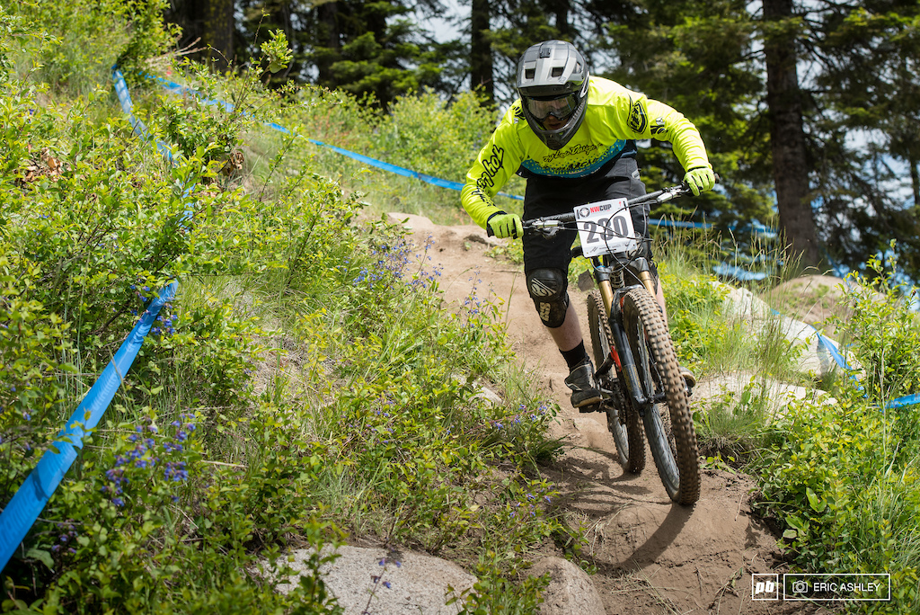 Once out of the trees of E.S.R the course followed a continually narrowing bench before heading for the second rock roll. Tyler Bommarito Cat 1 Men 0-18 .