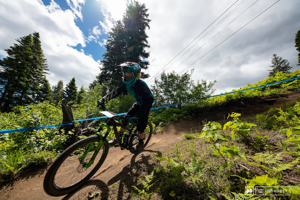 Louie Blair makes a fast exit out of a berm on Show-Low for a top finsih Cat 2 Men 0-14 .