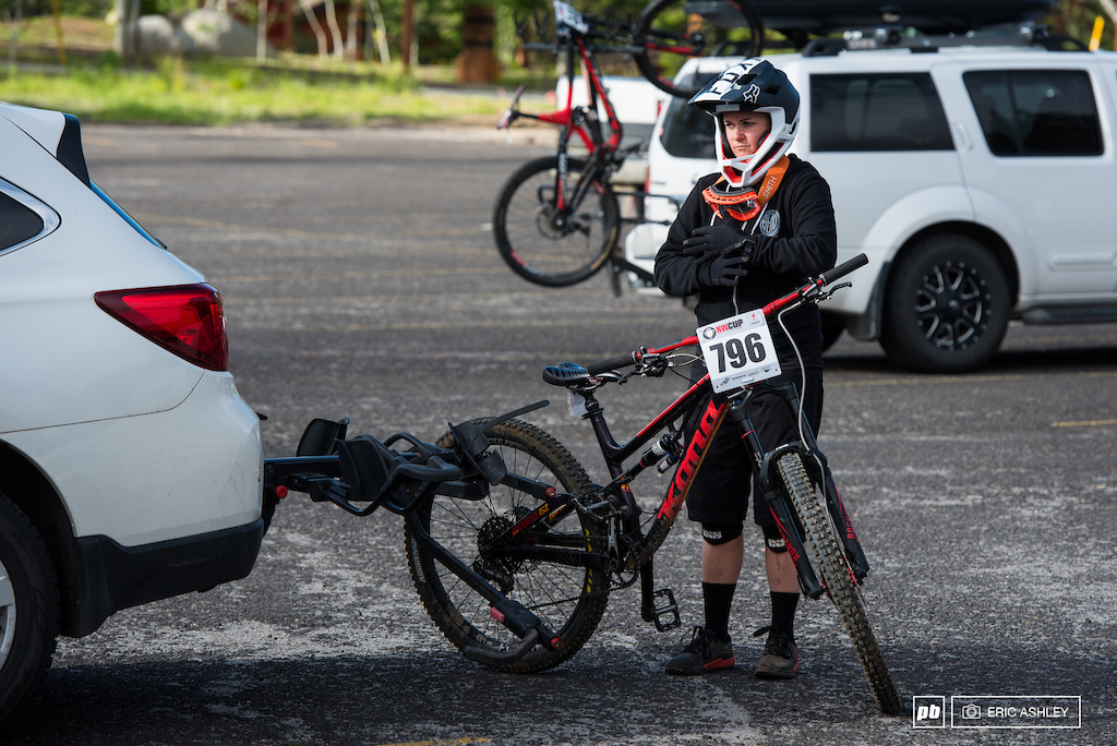 Kate Meyer gets her game face on before heading up the lift Pro Women .