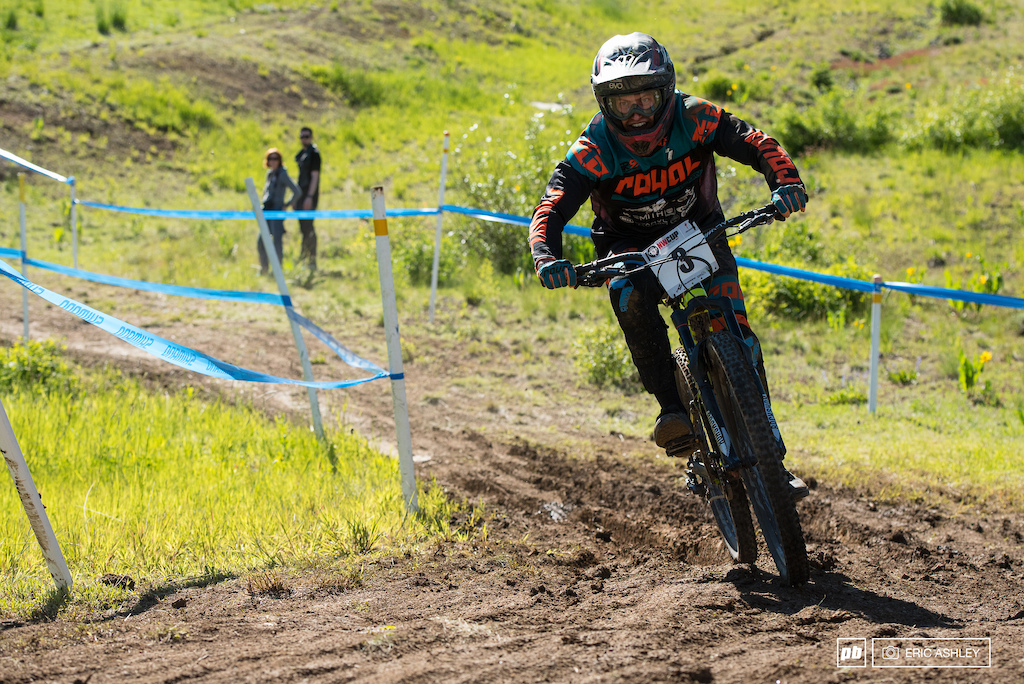 Matt Orlando was in suprsingly good spirits at the end of his seeding run after he took a mega-digger just out of the start gate Pro Men .