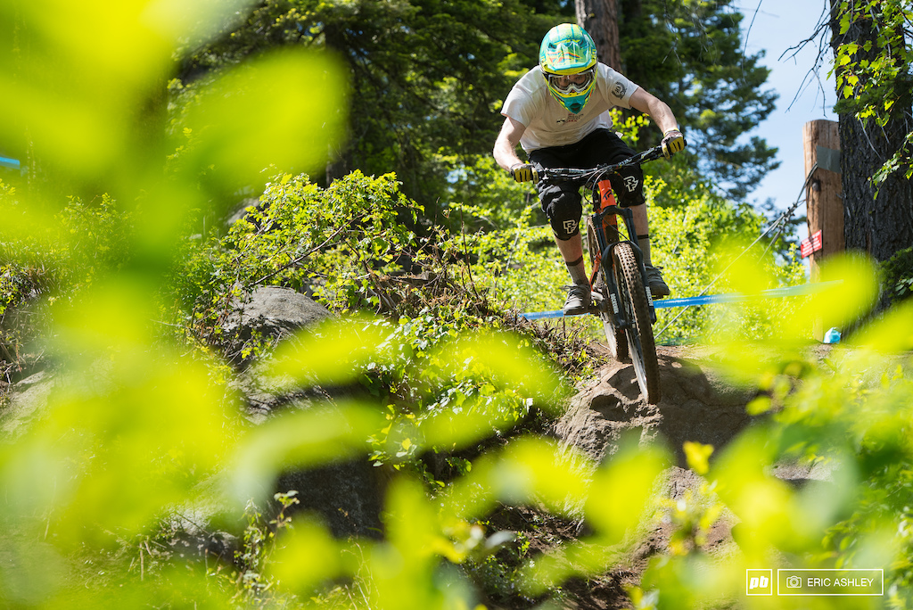 Once through the slab and loose runout there was still a moderate drop to contend with. Most riders took to it well but there were some mishaps and close calls.