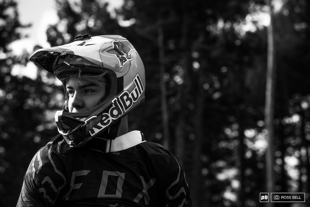 Finn Iles catches his breath and regains focus after a lairy moment in the open berms.