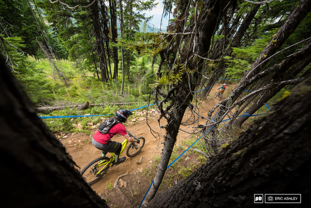 Racers head into the trees on Jackass during Saturday morning.