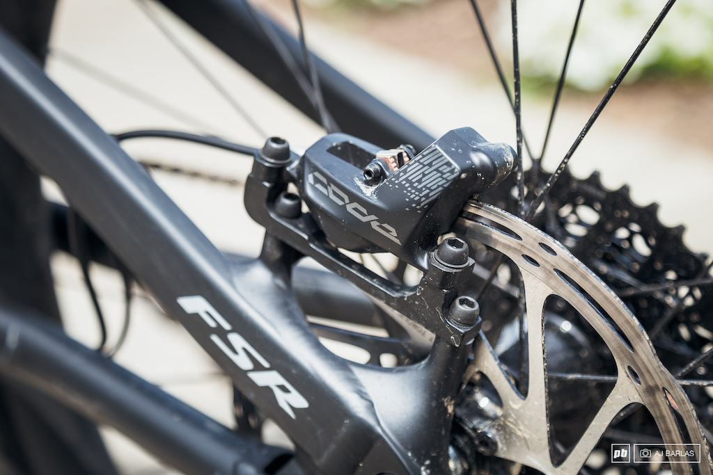 The Turbo Levo Carbon comes with Code brakes to supply ample stopping power for the added weight associated with the pedal-assist bike.