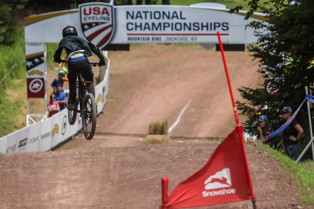 Flying to the finish on the Dual Slalom course during the amateur National Championships. Photo by Bruce Buckley