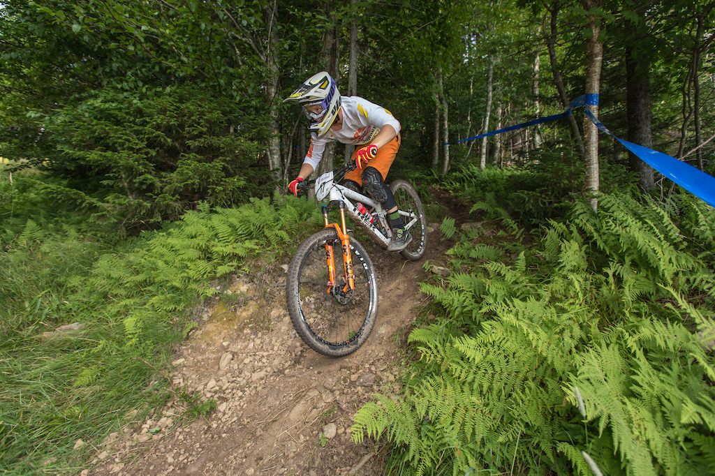 Spencer Rathkamp flew through the ferns on Stage 8 of MTB Nats Enduro Day 2. Photo by Bruce Buckley