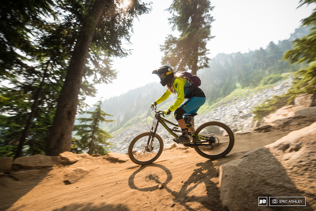 Smoke dust and heat blanketed the mountain in haze all day. Jayme Dailey Cat 3 Women 19-29 .