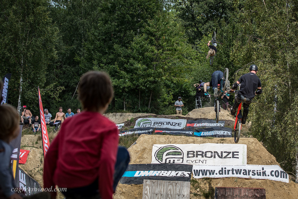Just as the open riders did, the pros entertained the crowd with a massive train over the larger set of jumps. Freddy Pulman sending a huge superman at the front