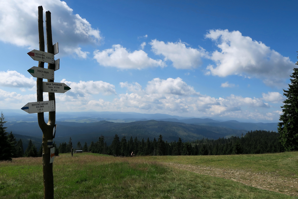 The view from Rysianka. Far in the distance the Tatry Mountains.