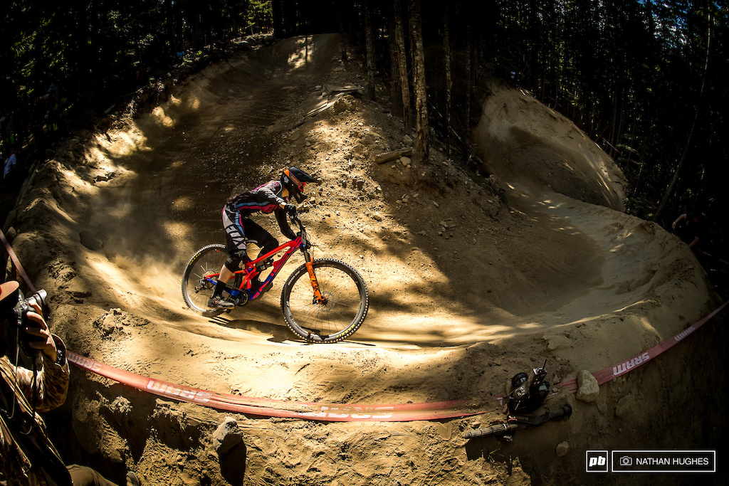 Clare Buchar flying through the giant berms on her way to 7th place.