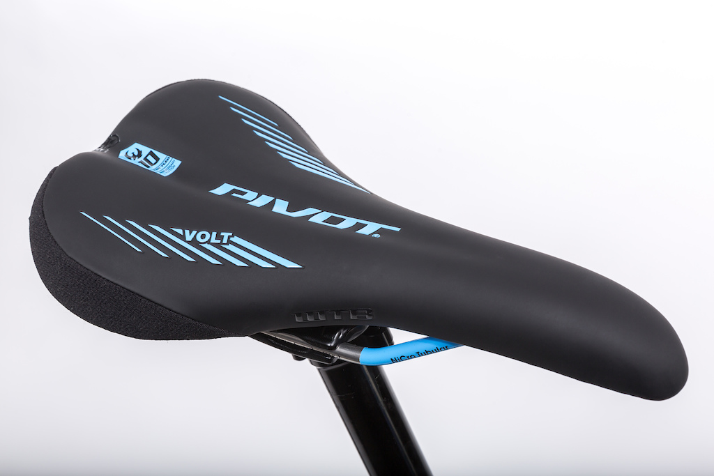 Special WTB Volt Team saddle with Anniversary graphic and custom rail color. Pivot Cycles Mach 5.5 Carbon Anniversary Edition. Only 300 available worldwide.
