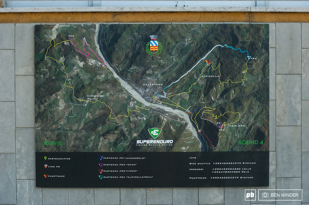 Stage map is pinned up in the center of town, showing all the stages. There’s 44km of riding in total, although all the climbs are steady, nothing to difficult.