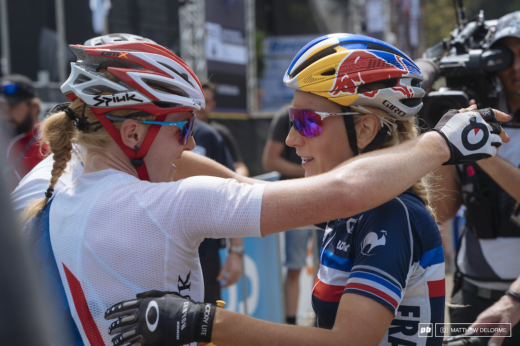 Annie congratulates Pauline after a hard fought day.
