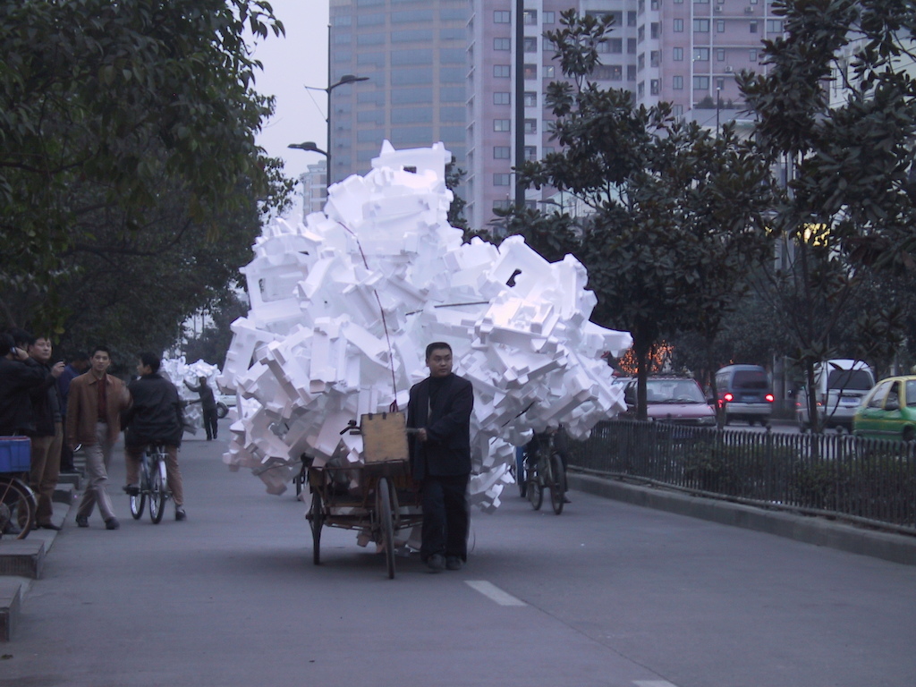 Recycling Styrofoam in Sichuan, China.