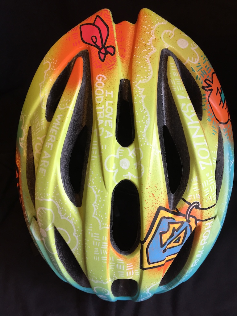 Custom "Scooby-doo" themed art on Bontrager helmet.