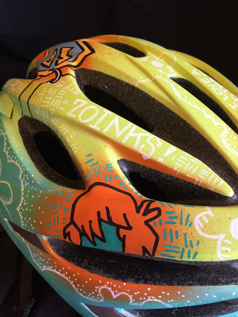 Custom "Scooby-doo" themed art on Bontrager helmet.