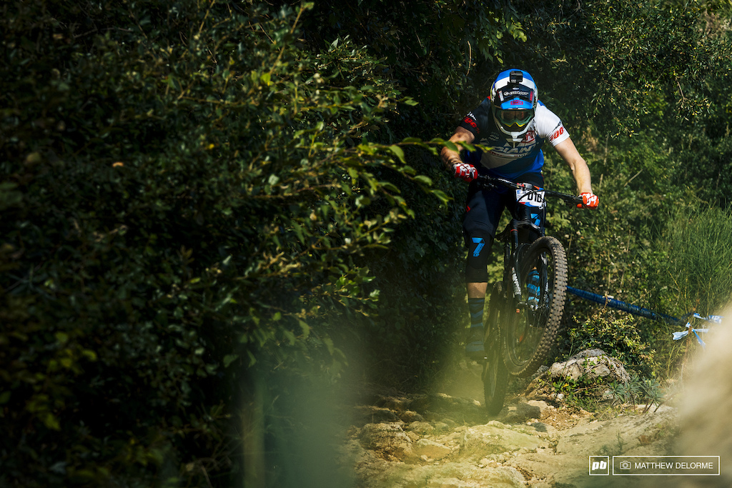 Josh Carlson pops out of the woods as the speed starts building on stage five.