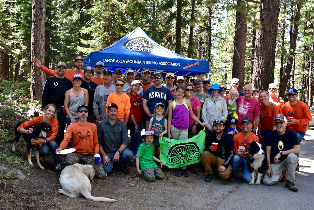 TAMBA volunteers after and Angora Ridge Trail building day
