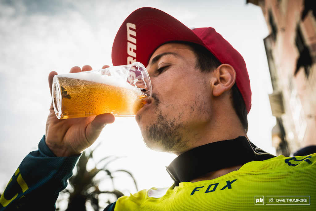 Damien Oton enjoys the taste of gold after taking his second career EWS victory.