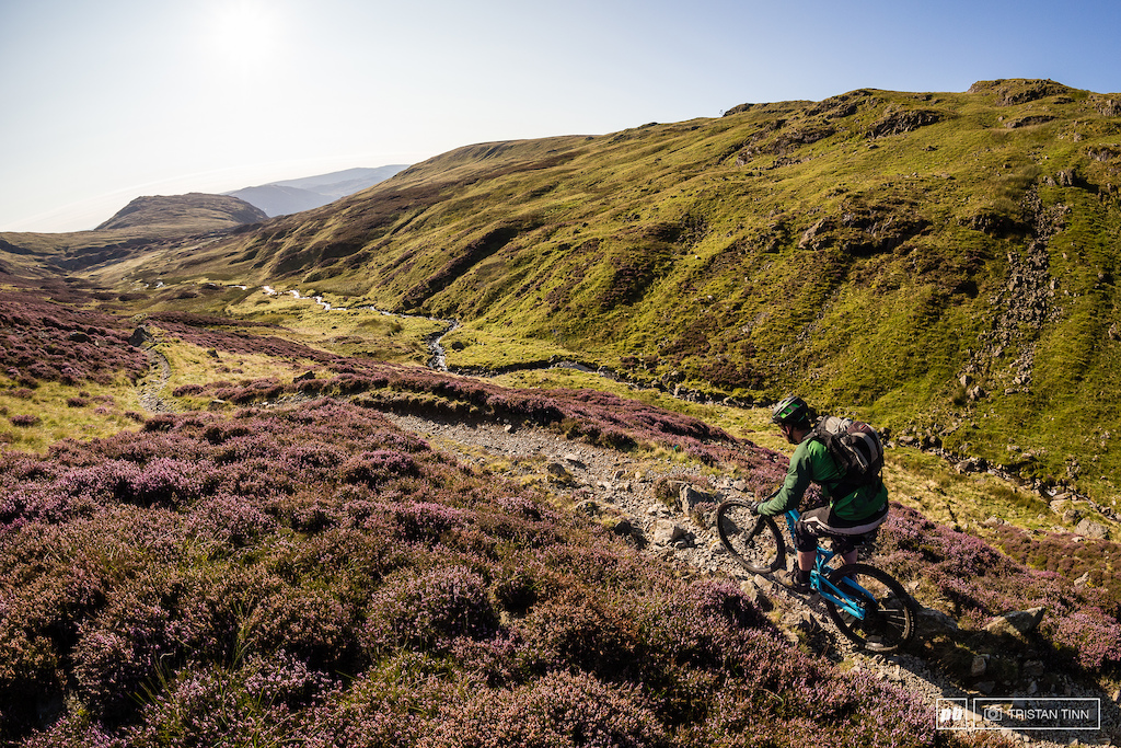 Lush heather lined singletrack following the water course