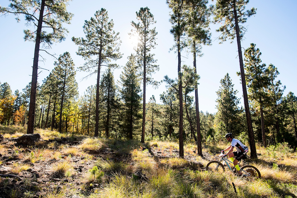 A racer climbs a rocky section of the Los Burros trails.