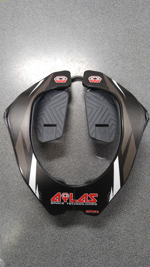 Atlas neck brace size Medium. $110. Purchased incorrect size, so it has to go. Comes with stock mounts and extra (larger) rear mounts that are reversible for 4 total chest sizing options. Includes strap, extra shoulder height pads and bag. I will ship anywhere in the USA for $12 (USPS 2-3 day priority mail) Thanks for looking.