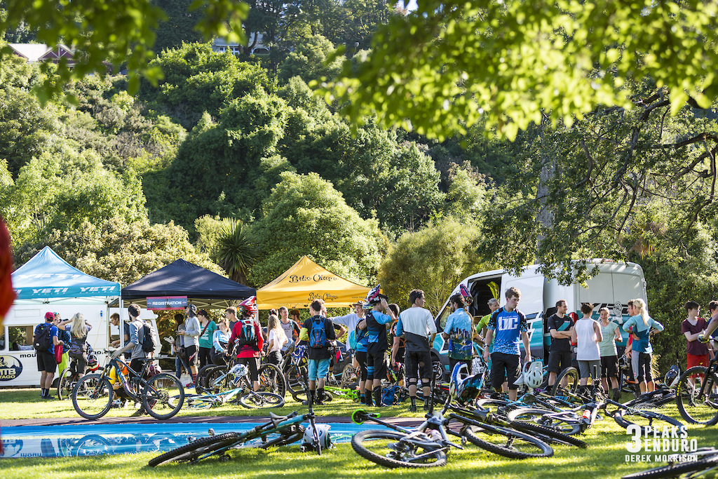 Riders prepare for Day 1 of racing in the sixth edition of the Emerson's 3 Peaks Enduro mountain bike race held in the hills above Dunedin, New Zealand, at the weekend (December 02-03, 2017).