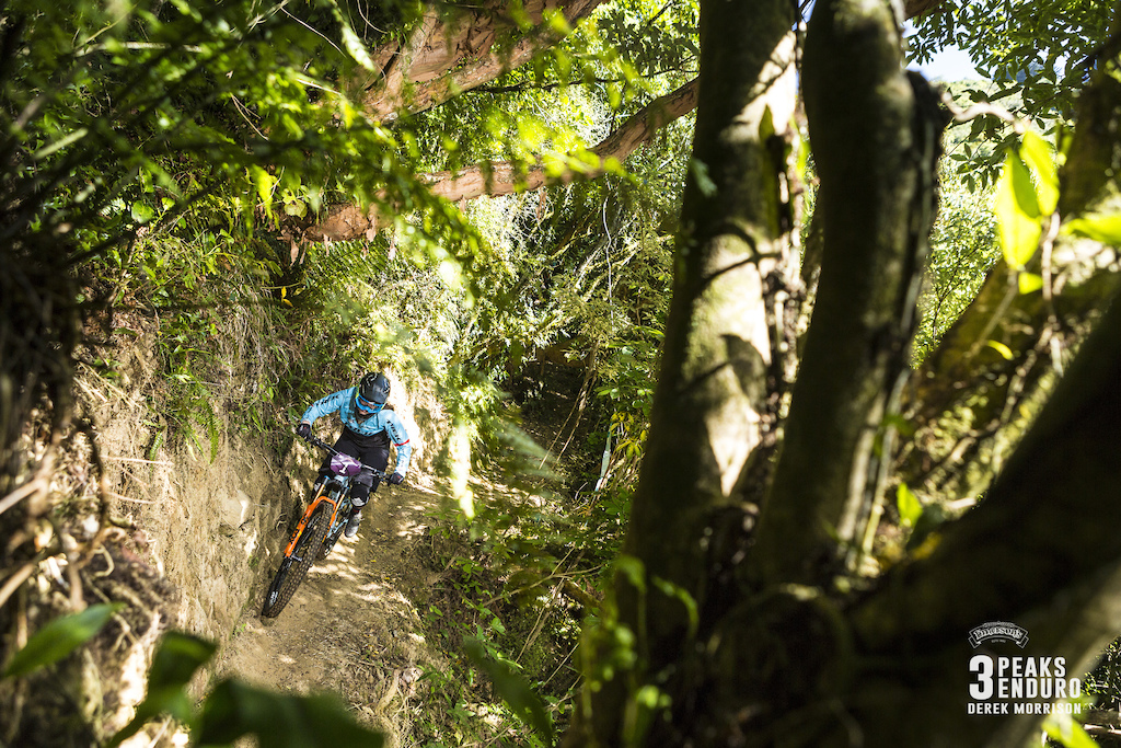 Katy Winton notches up a win on the Peppertree Track during Day 1 of racing in the sixth edition of the Emerson's 3 Peaks Enduro mountain bike race held in the hills above Dunedin, New Zealand, at the weekend (December 02-03, 2017).