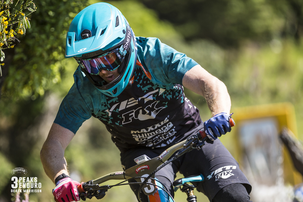 Jubal Davis on the hammer during Day 1 of racing in the sixth edition of the Emerson's 3 Peaks Enduro mountain bike race held in the hills above Dunedin, New Zealand, at the weekend (December 02-03, 2017).