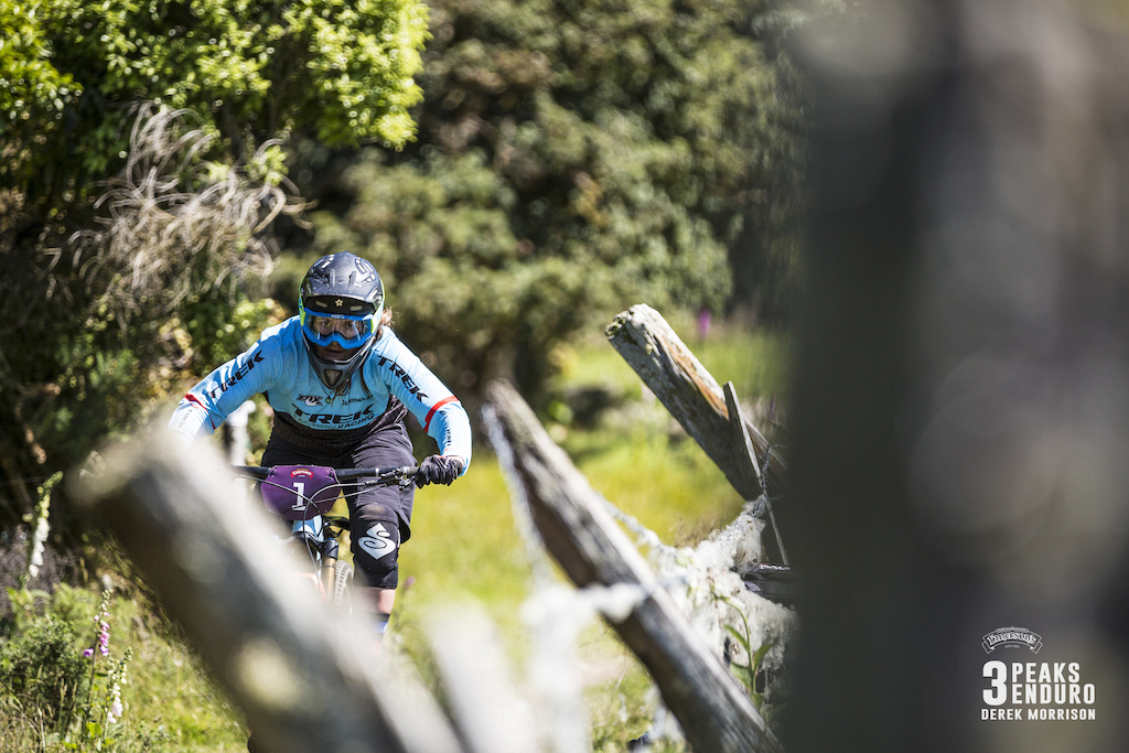 Katy Winton on form during Day 1 of racing in the sixth edition of the Emerson's 3 Peaks Enduro mountain bike race held in the hills above Dunedin, New Zealand, at the weekend (December 02-03, 2017).