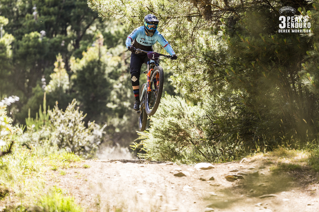 Katy Winton, on her way to winning the women's division of 2017 Emerson's 3 Peaks Enduro mountain bike race held in the hills above Dunedin, New Zealand, at the weekend (December 02-03, 2017).