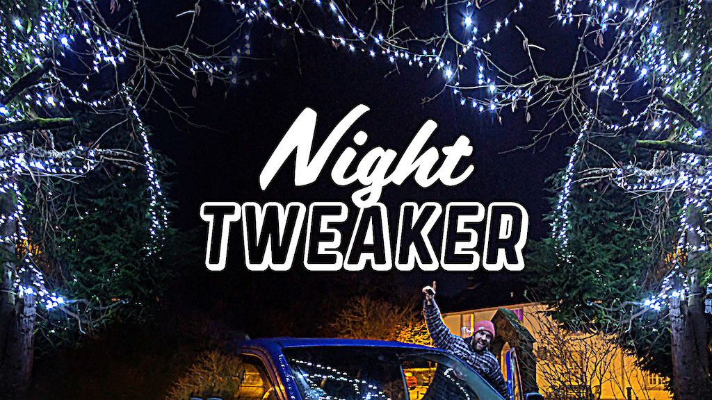 Title shot for our video of riding the Nipple Tweaker at night.