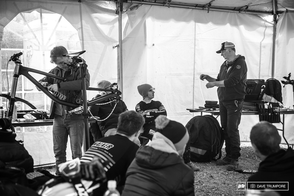 Engineers from Saracen were on site to help Danny Hart and the team get their bikes prepped for the World Cup season.