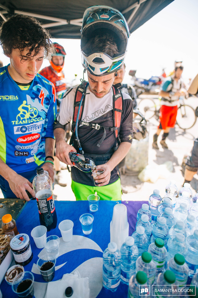 The feed station didn't see a quiet period all day long, with riders quickly rehydrating and fuelling up on some essential sugars.