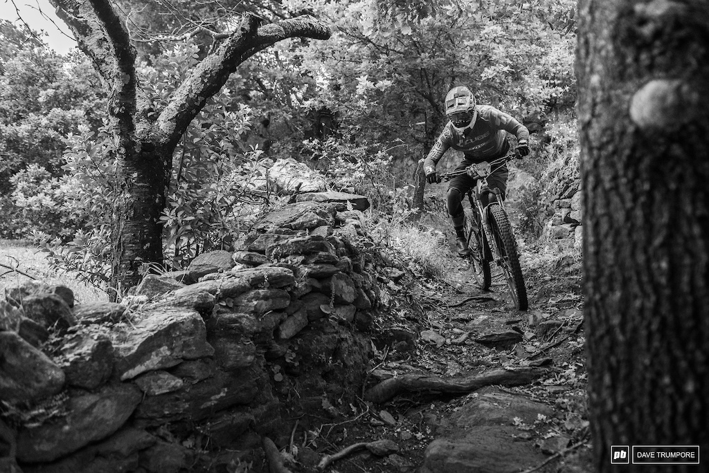 Greg Callaghan navigates the roots and rocks at the bottom of Stage 3.