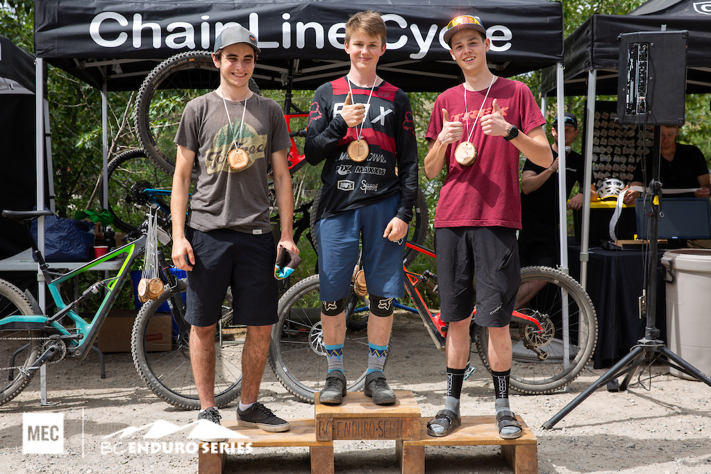 Men's U21 podium.  Emmet Hancock (1), Luke McKenzie (2), Aiden Oiliphant (3).  Emmet had the fastest time of the day in any category, watch out for him!