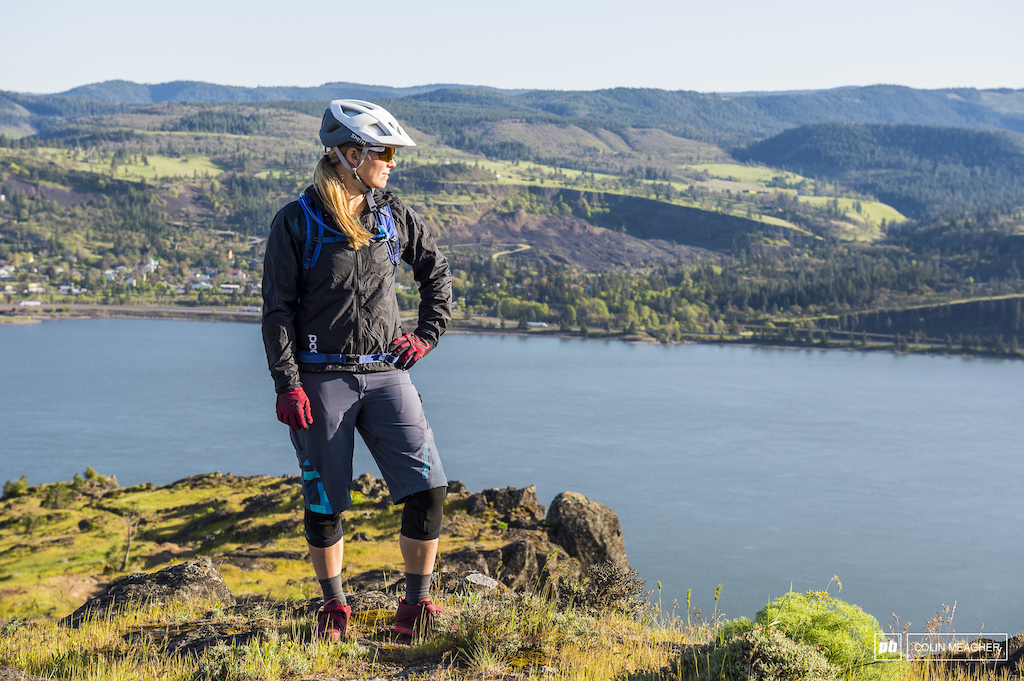 Nikki Rohan testing gear for the Spring 2018 Pinkbike Gear Review on Little Moab above Bingen WA.