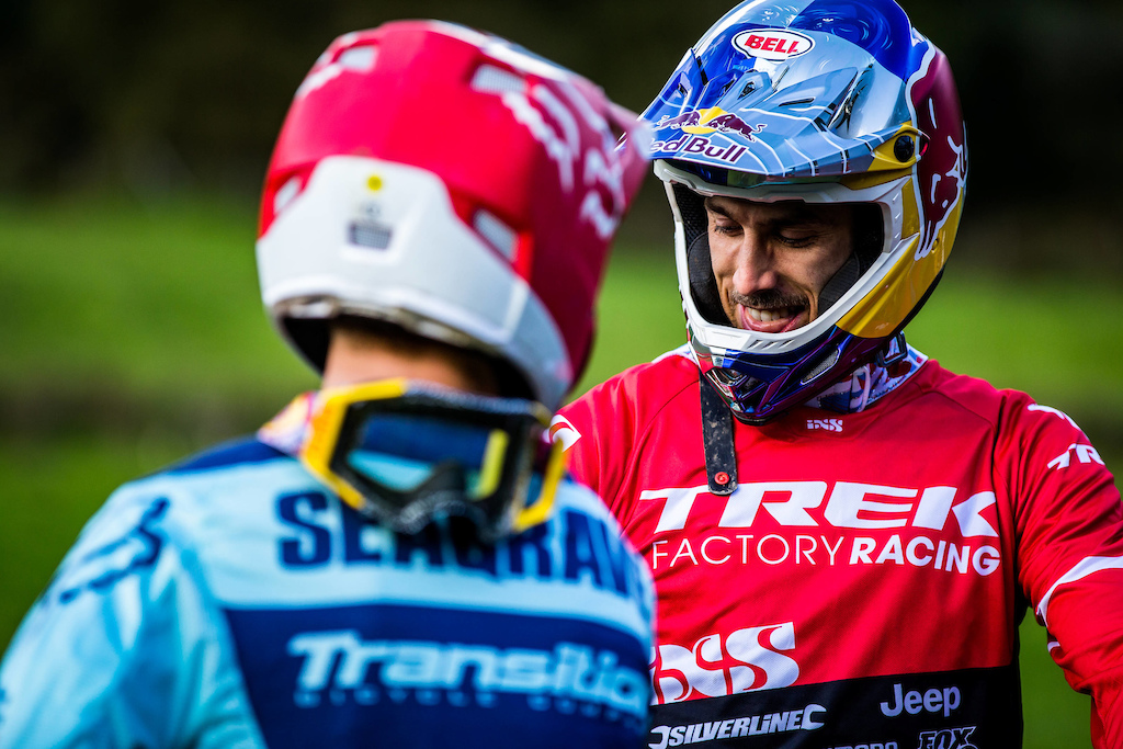Gee Atherton and Kaos Seagrave seen at Red Bull Hardline in Wales, UK on September 24, 2017 // Boris Beyer / Red Bull Content Pool // AP-1TBA3E6RD2111 // Usage for editorial use only // Please go to www.redbullcontentpool.com for further information. //