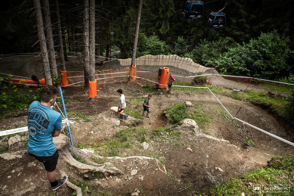 No catch berm on the outside his year means riders will have to commit to one of the steep chutes.  Choose your poison, roots, off camber, or a bit of both.