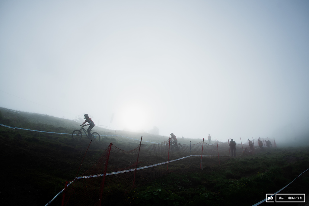 Riders in the fog at 8am.